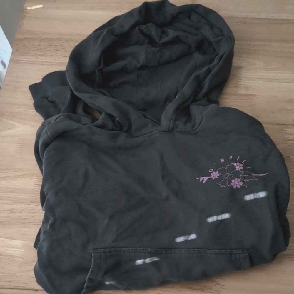 O'Neill Charcoal Gray Hoodie.  Short Cut.  See Paint Spots.